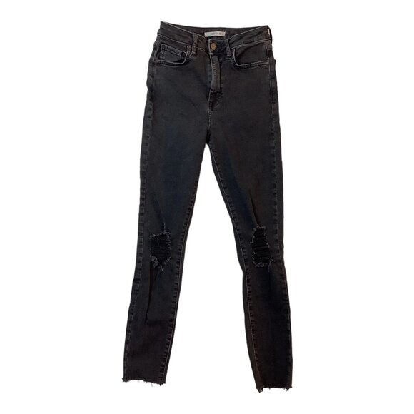 Forever 21 High Rise Distressed Skinny Leg Black Denim Jeans Womens Size 26 - Picture 1 of 7